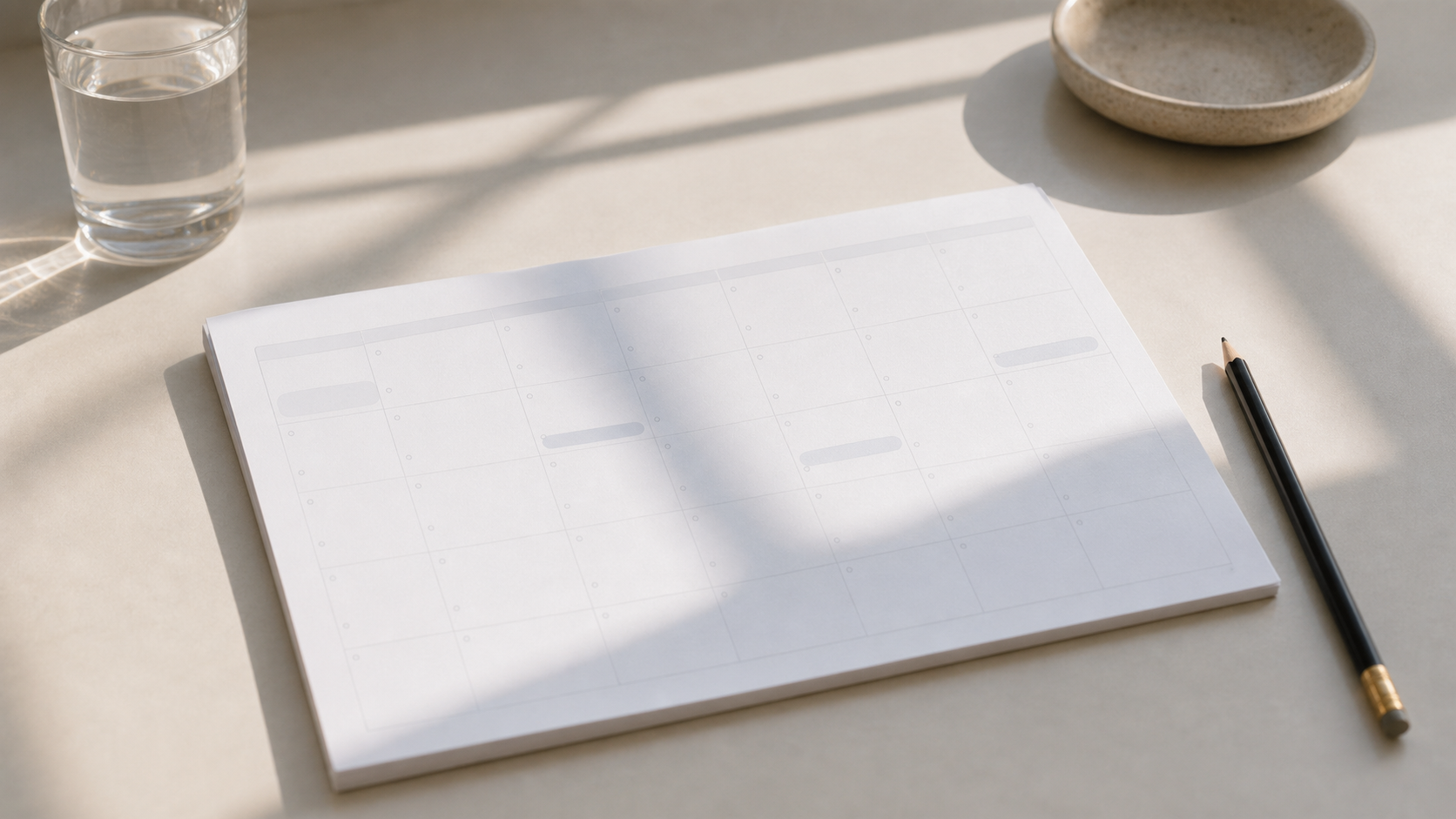 white calendar with empty space and pale blue shadows