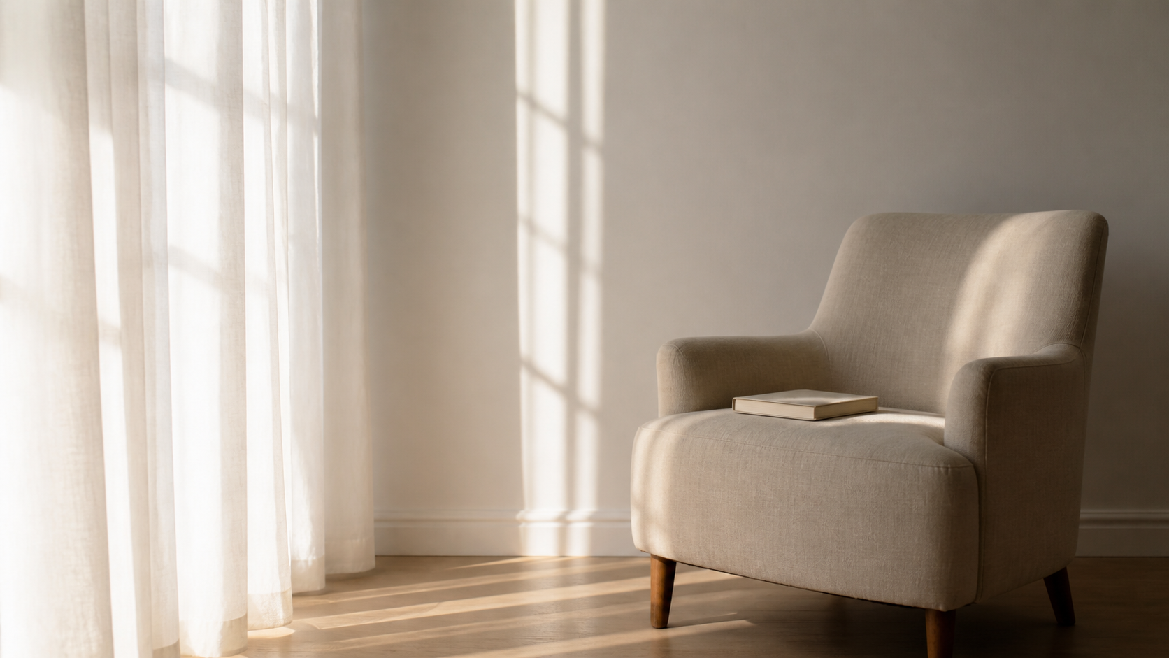 empty white room with chair and morning shadow